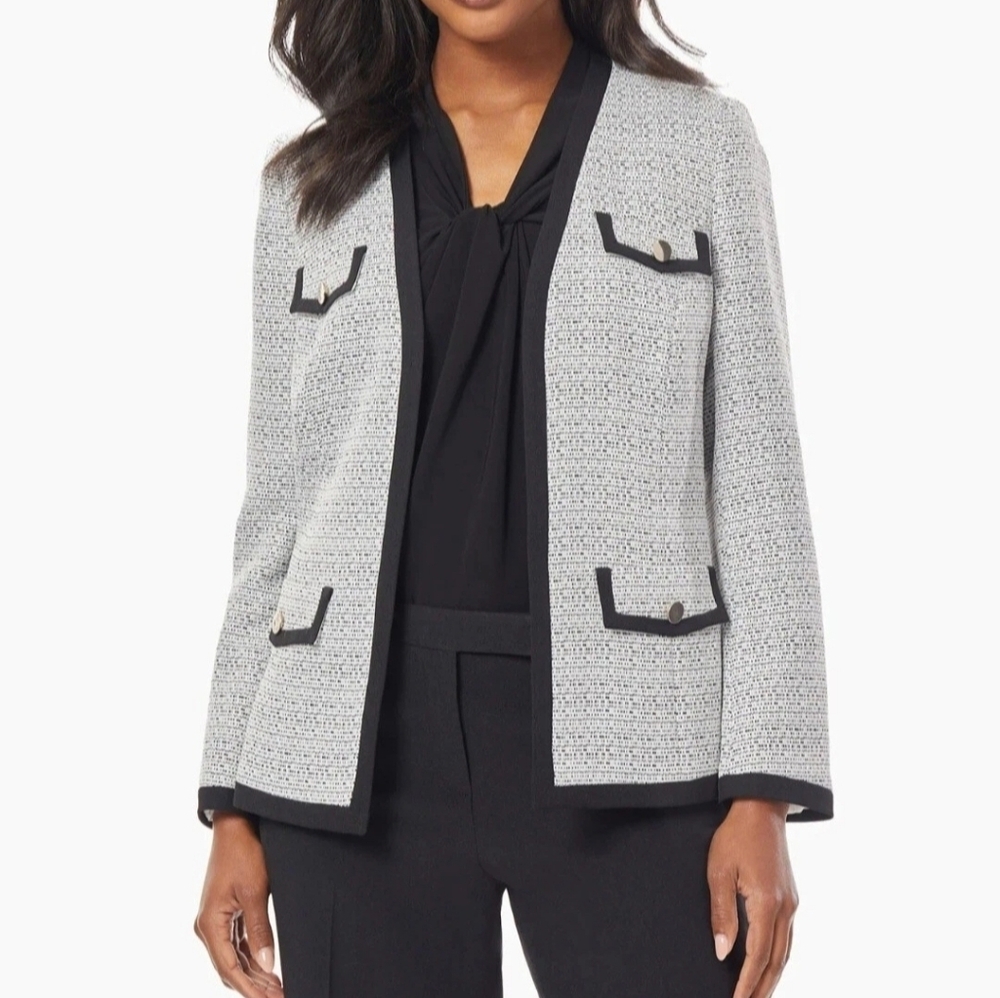 KASPER Women's Black And white Blazer with Black Trim